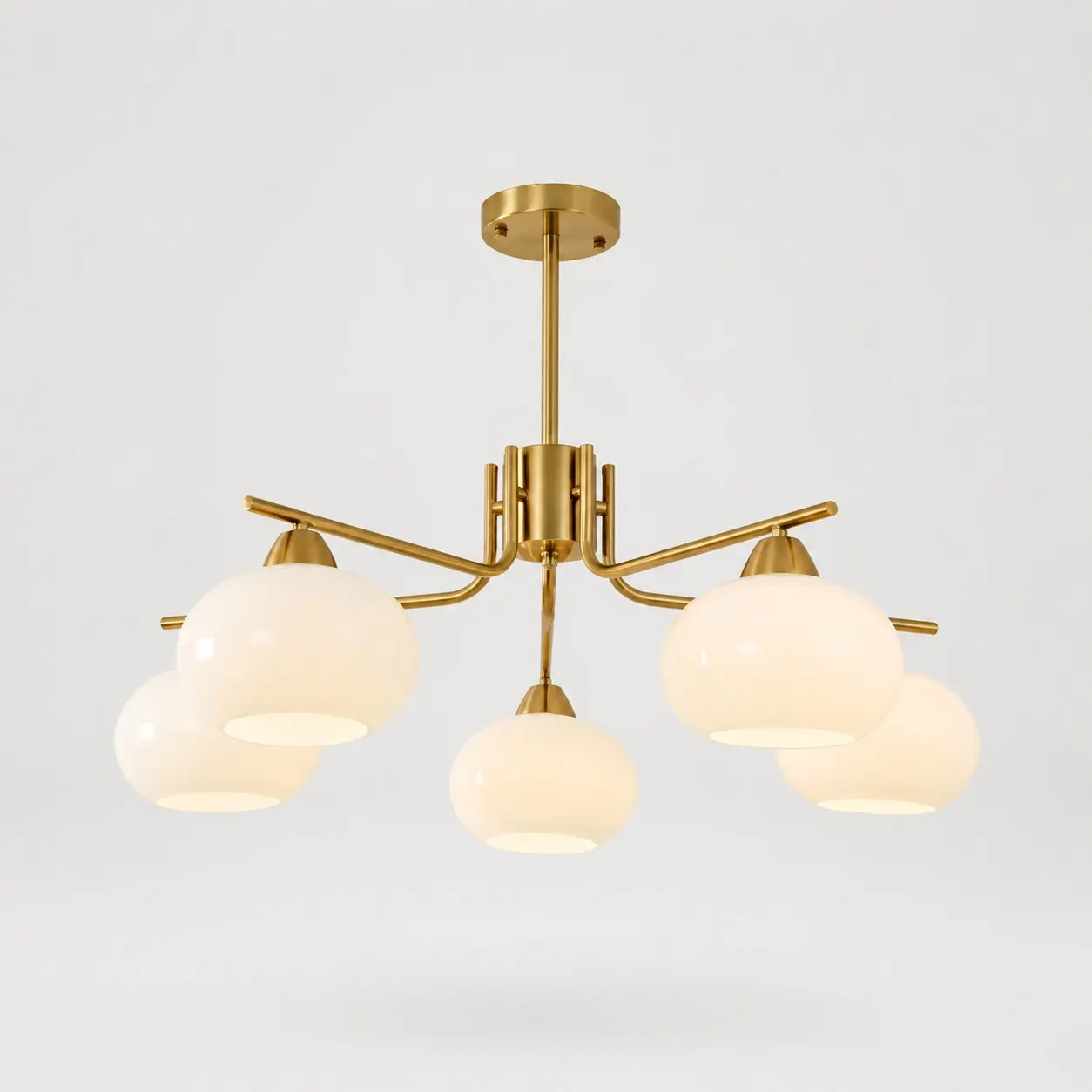 Iron gold five-light milk glass chandelier