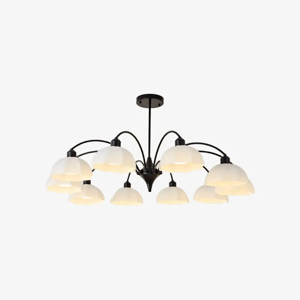 Black milk glass chandelier with 10 lights
