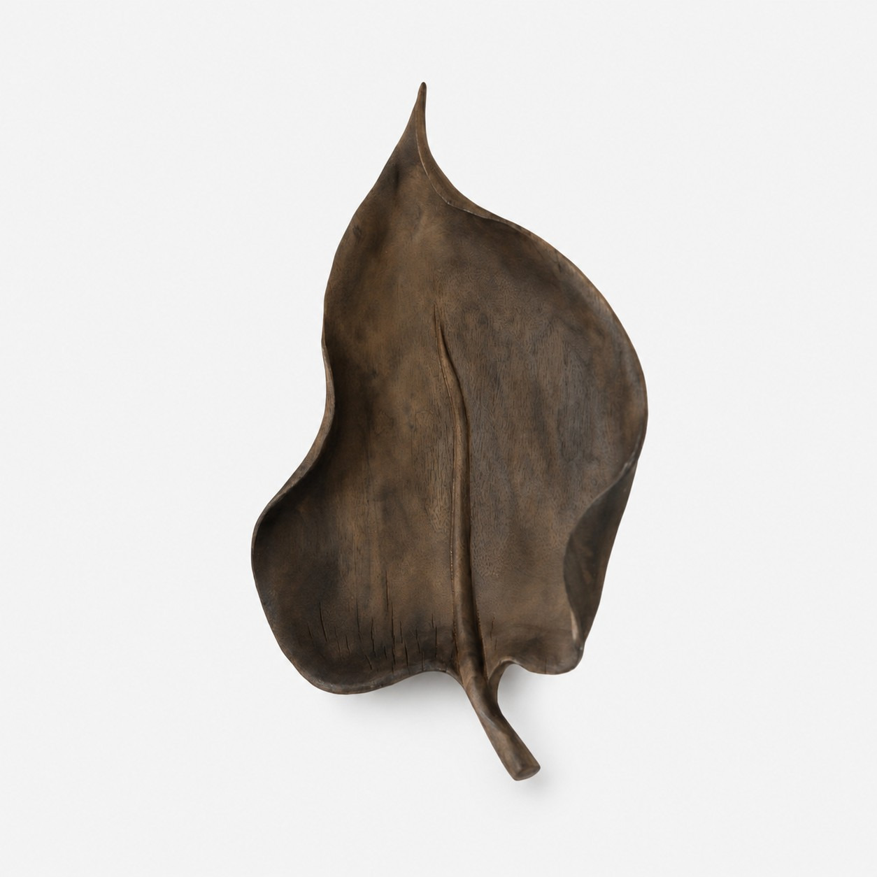 Large sculptural wooden leaf wall decor, 53 by 35 by 6 centimeters