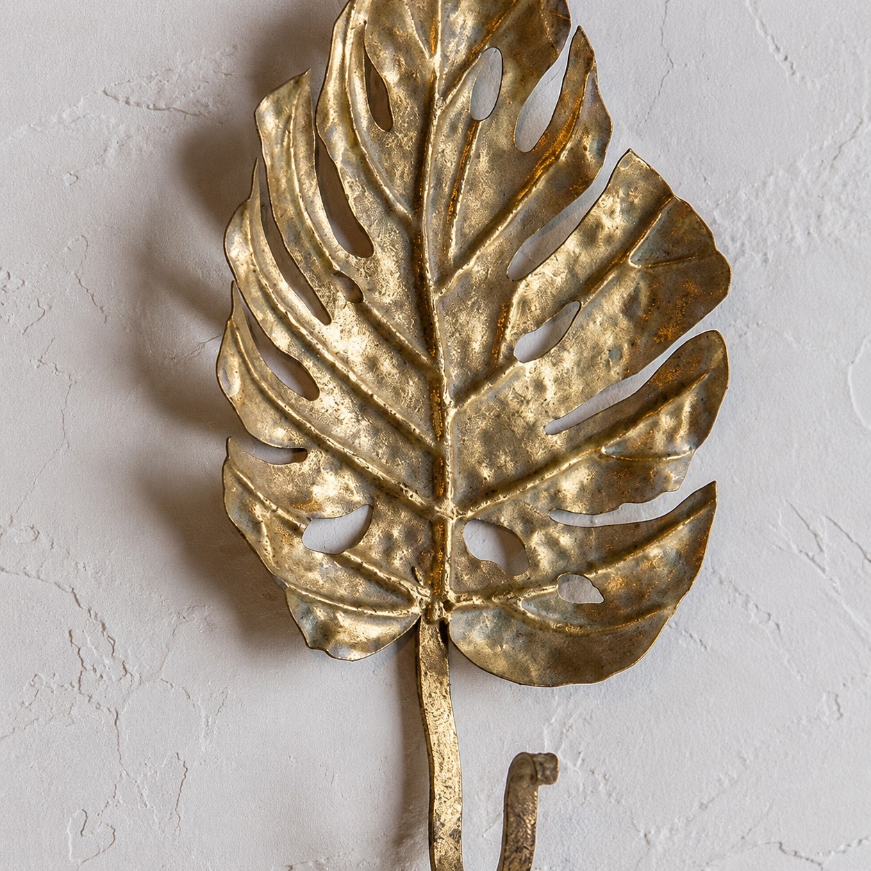 Raised botanical leaf form and wall-mounted hook