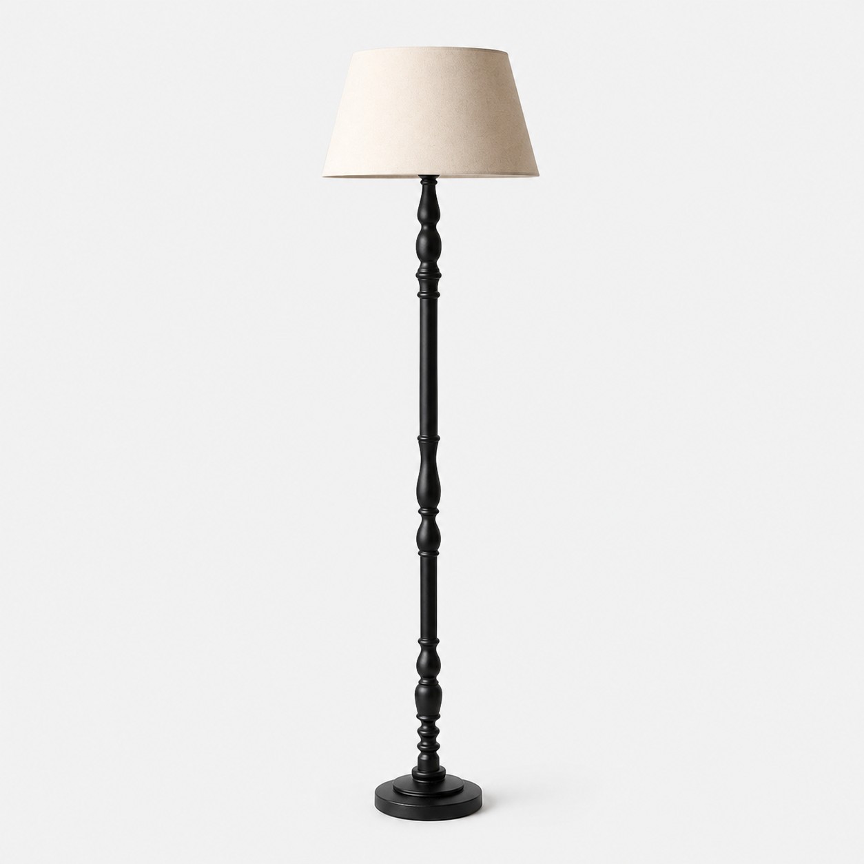 Turned-Wood Floor Lamp with Fabric Shade