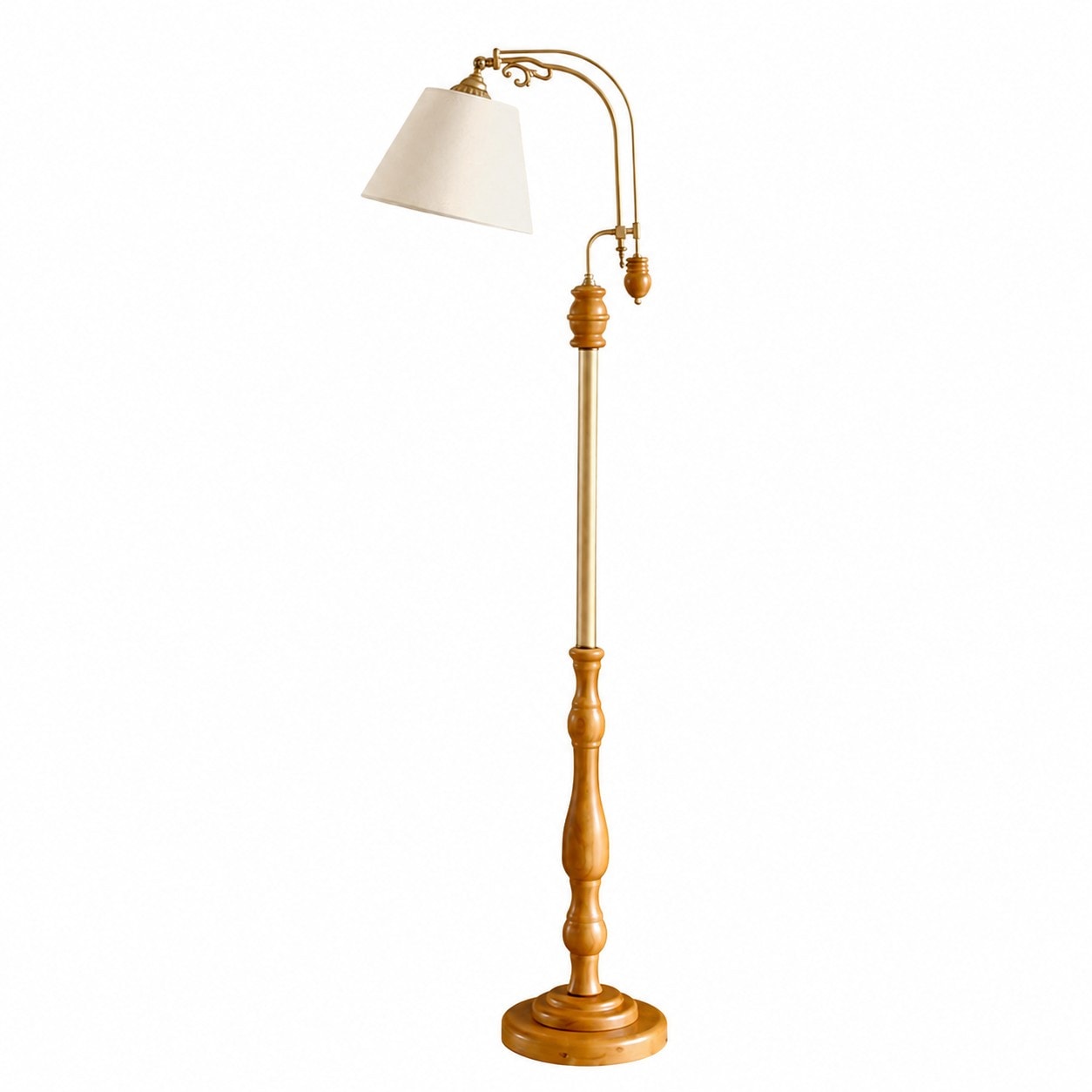 Ivory wood and fabric floor lamp full product view